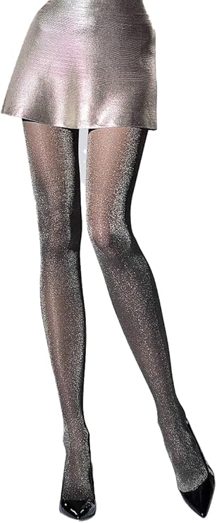 SENTELEGRI Women's 30 Denier Lurex Sparkle Tights – Semi-Opaque Shiny Gold & Silver
