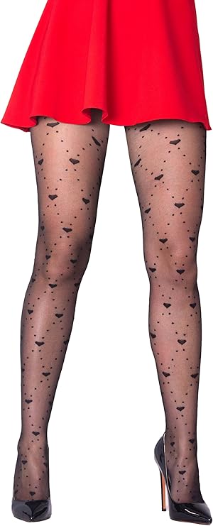 SENTELEGRI Women’s Sheer Tights "Sweet" – 15 Denier | Black Heart & Polka Dot Pattern
