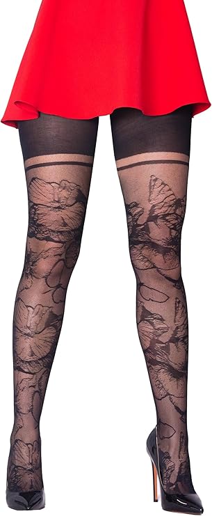 SENTELEGRI "Papillon" Floral & Butterfly Patterned Tights – 15 Denier Sheer Fashion Pantyhose