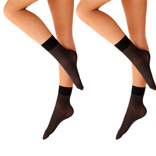 Elina Women’s Ankle Socks 15 Denier – 2 Pairs Sheer Nylon Pop Socks
