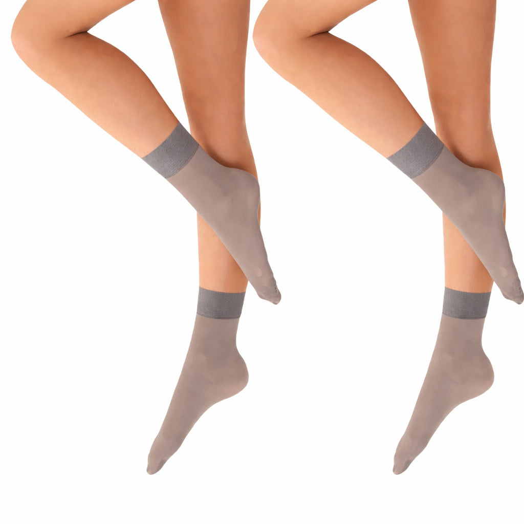 Elina Women’s Ankle Socks 15 Denier – 2 Pairs Sheer Nylon Pop Socks